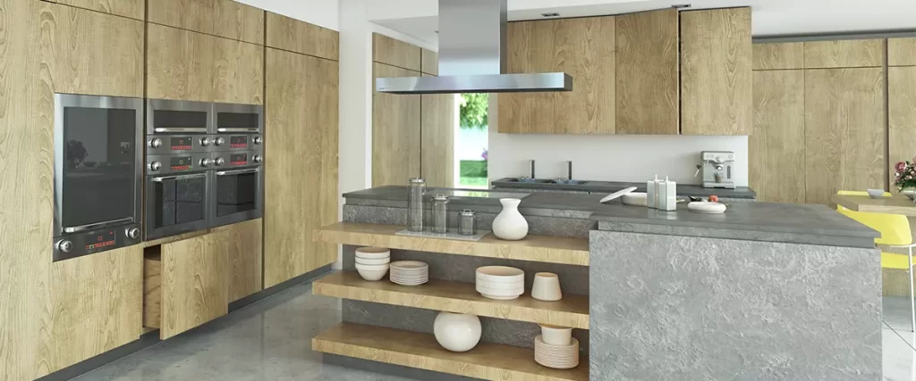 Kitchen in wood an concrete