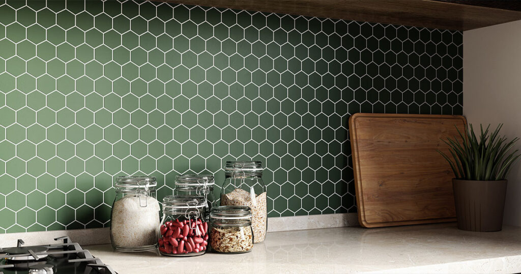 Mosaic tile backsplash in kitchen